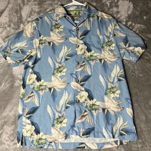 Mens Tommy Bahama Tropical Blue Hawaiian Short Sleeve Shirt 70 Silk Floral